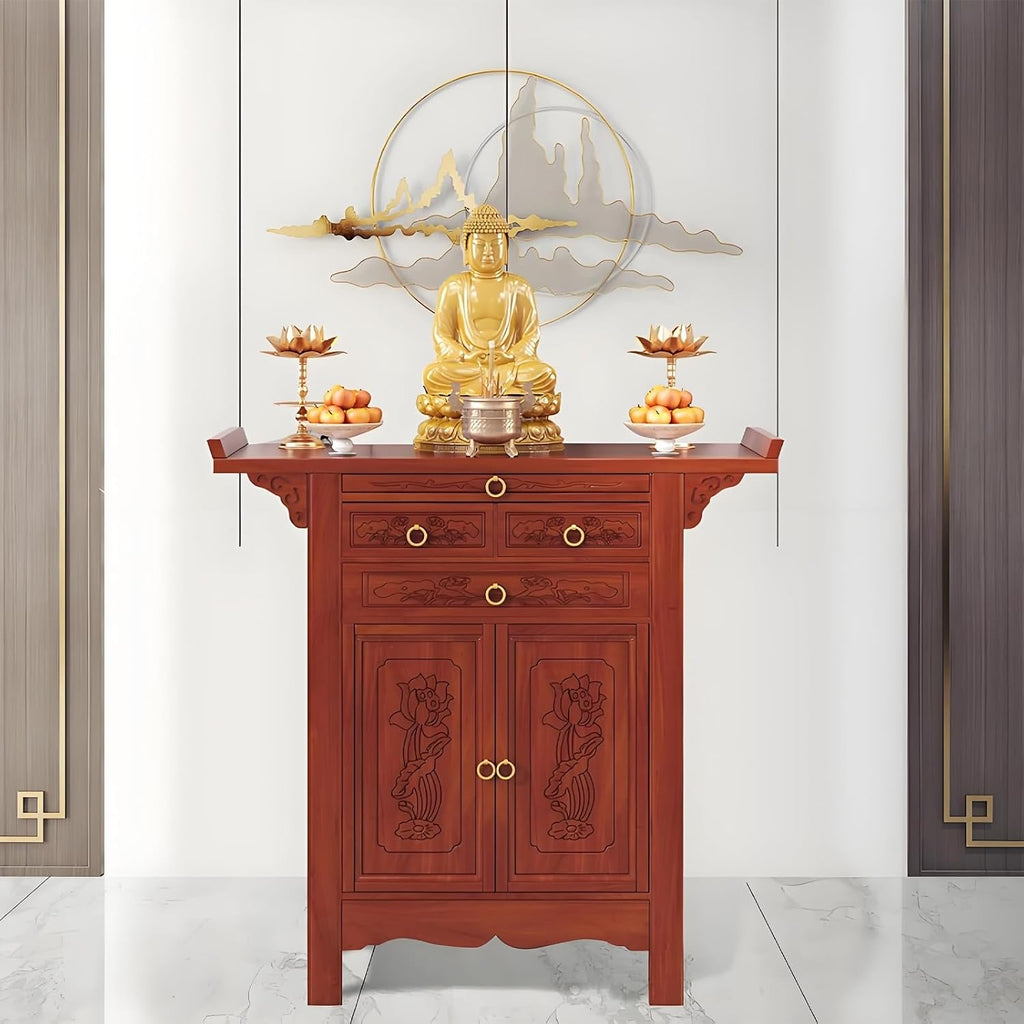 Altar Table with Storage Drawers & Cabinets, Porch Tables with Pull-Out Storage Board, for Home Temple, Meditation Room, Living Room(88 * 48.8 * 108cm/34.6 * 19.2 * 42.5in)