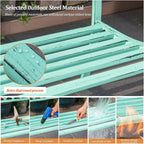50" Outdoor Garden Bench, Slatted Seat w/Bird Pattern Backrest & Armrests, Green Patio Metal Frame Garden Bench, Durable Weather-Resistant, for Garden/Terrace