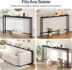 HOOBRO 55.1" Narrow Console Table with Power Outlets, 5.9" Behind Couch Table with Charging Station, Long Sofa Table, Skinny Entryway Table for Living Room, Hallway, Foyer, Black BB145UXG01
