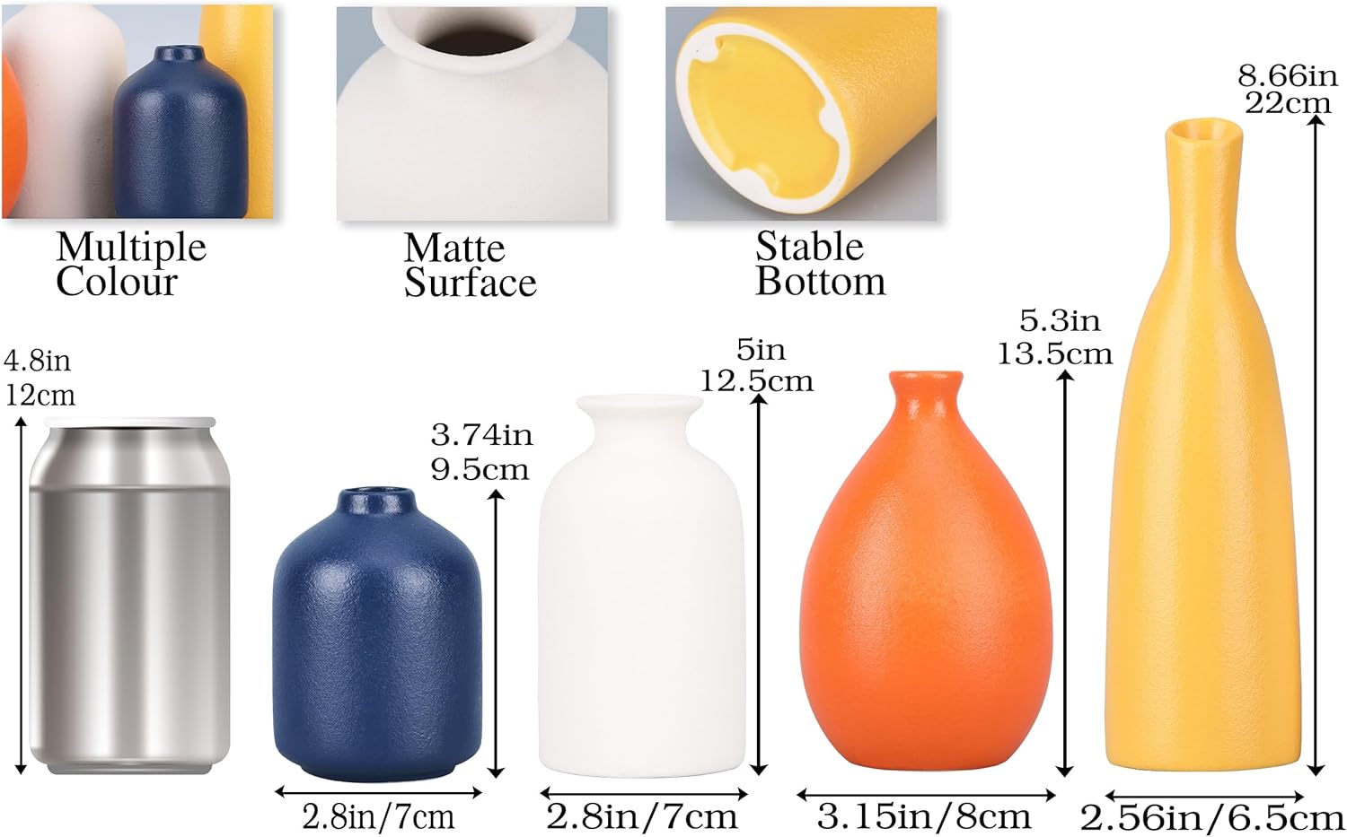 Multi-Color Ceramic Small Bud Vases Set of 4, White Yellow Orange Blue Vase, Modern Minimalism Style Vases for Rustic Home Decor, Ideal Decorative Vases for Living Room, Dining Room, Mantel, Entryway