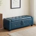 48" PU Leather Storage Ottoman Benches for Bedroom,Tufted Ottomans with Storage for Living Room,Mid Century Modern Bench with Seating for Entryway,Window,Bedside (PU Blue, 48 inch)