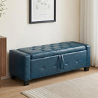48" PU Leather Storage Ottoman Benches for Bedroom,Tufted Ottomans with Storage for Living Room,Mid Century Modern Bench with Seating for Entryway,Window,Bedside (PU Blue, 48 inch)