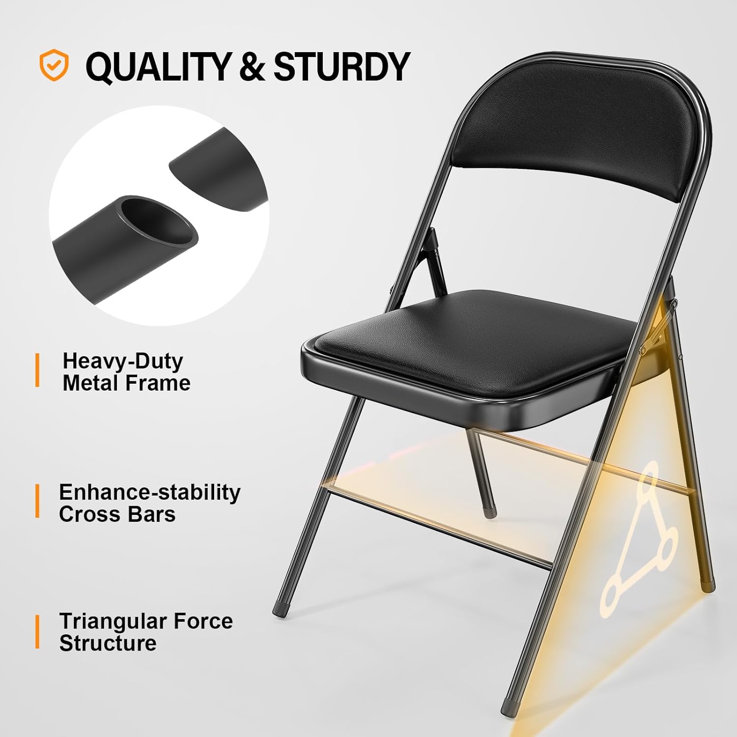 VINGLI 1 Pack Folding Chairs with Padded Seats, Metal Frame with Pu Leather Seat & Back, Capacity 350 lbs, Set of 1, Black