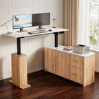 NORTHSKY 55" L Shaped Electric Standing Desk with Drawers and Storage Cabinet, Adjustable Height Corner Desk for Home Office, White Marble-Look Top with Natural Oak Fluted Base