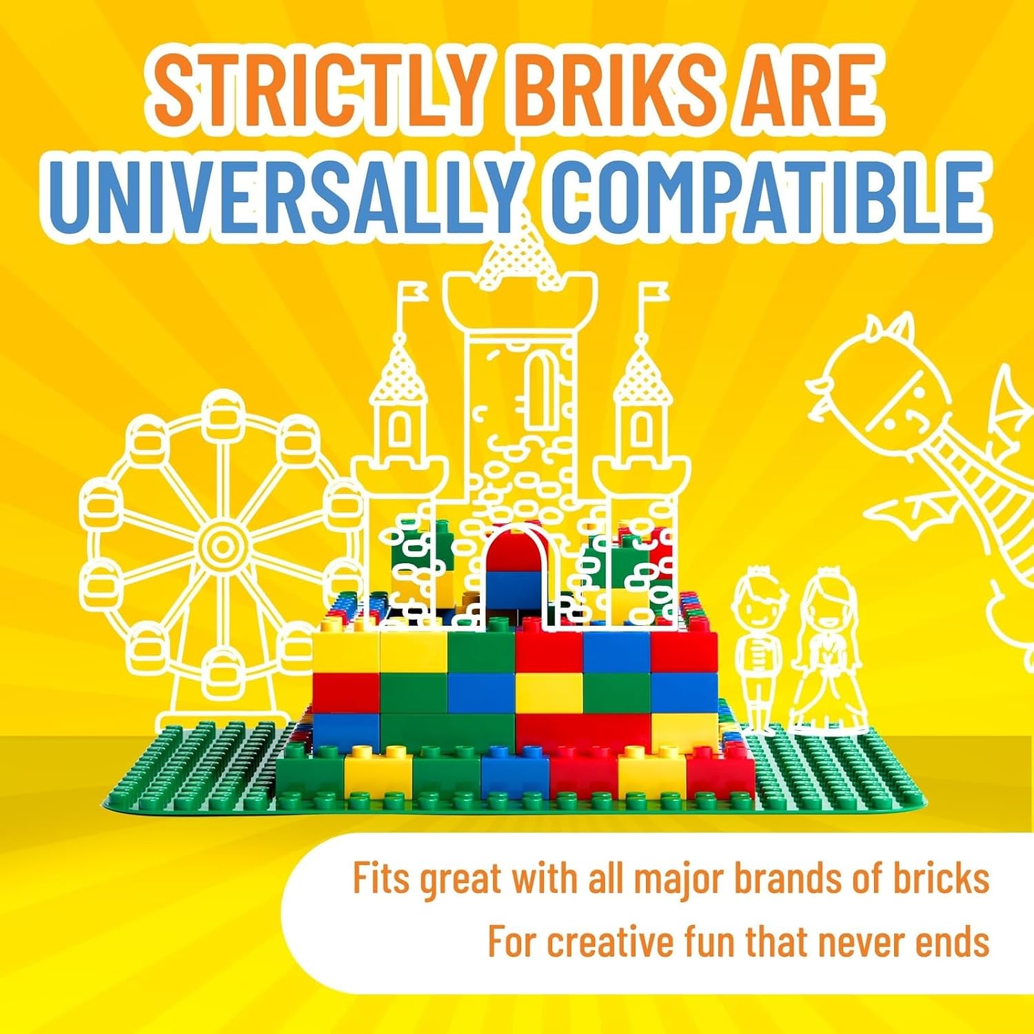 Strictly Briks Building Brick Baseplate for Building Toy Projects, Large Toy Building Sets - Compatible with Major Block Brands - 15 x 10.5 in, Green (Pack of 2)