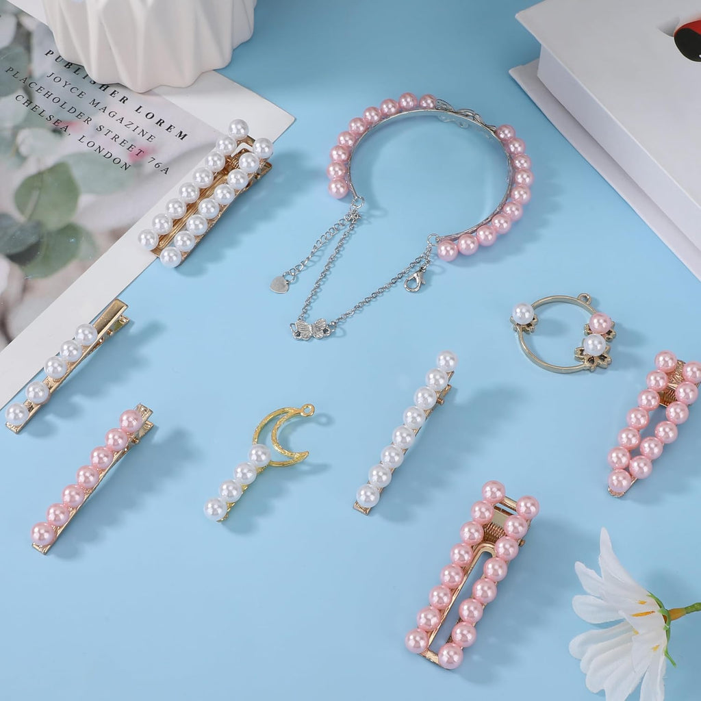 SUREAM 8mm Faux Fake Pearls for Crafting, 2600PCS Vase Filler Beads, Loose Beads No Hole for Vase Fillers, Table Scatter, Wedding, Birthday Party Home Decoration(White&Pink Color)