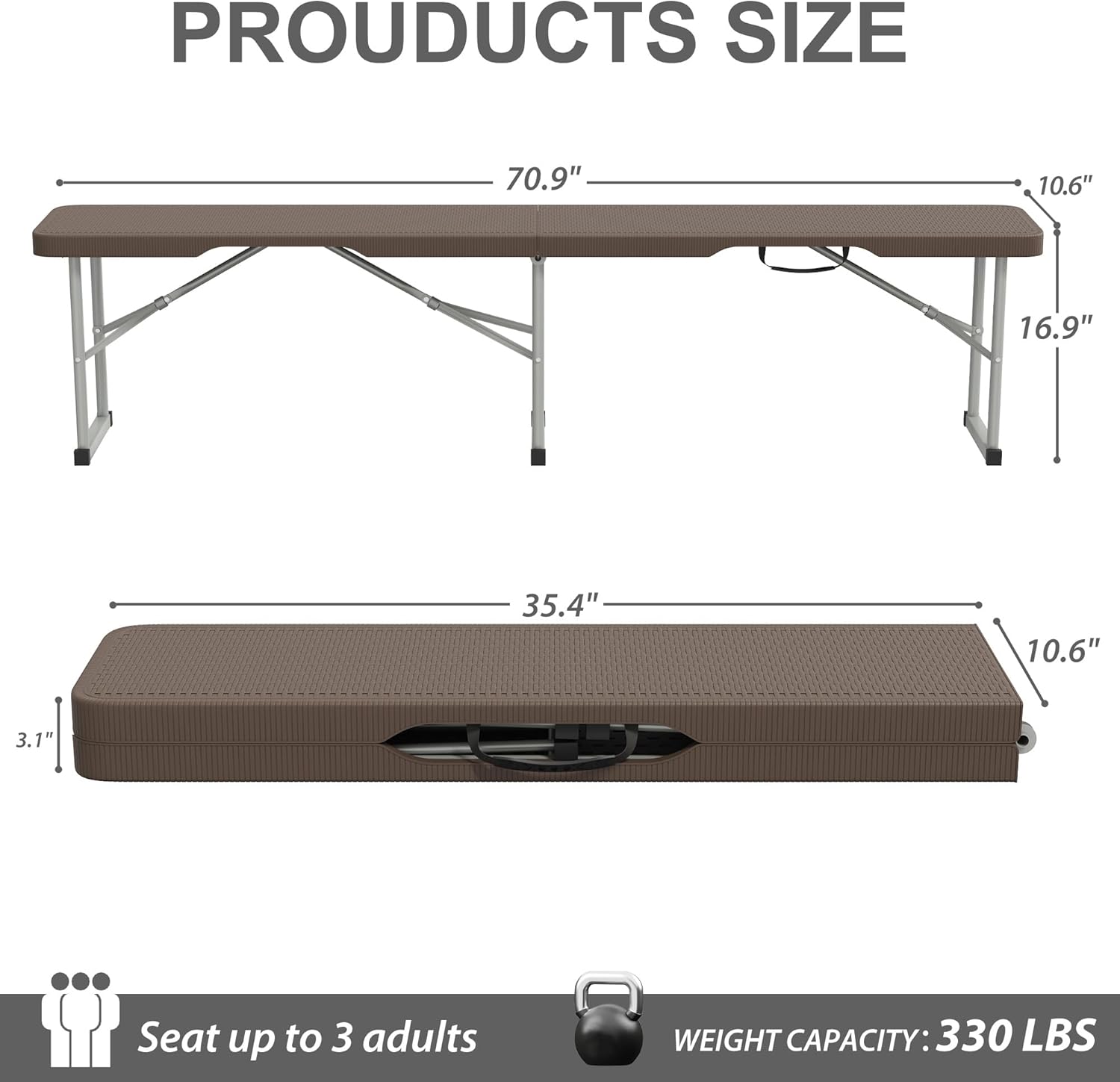 6ft Plastic Folding Bench with Carrying Handle & Lock, Portable Outdoor Bench in Garden Picnic Camping Dining Party Seat, Waterproof Bench for Soccer Activities, Ratten Patterned(2 Pack)