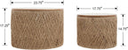 Nesting Table Set of 2 Round Wooden Coffee Tables Rustic Woven Center Table for Living Room Bedroom Apartment No Assembly Required, Natural