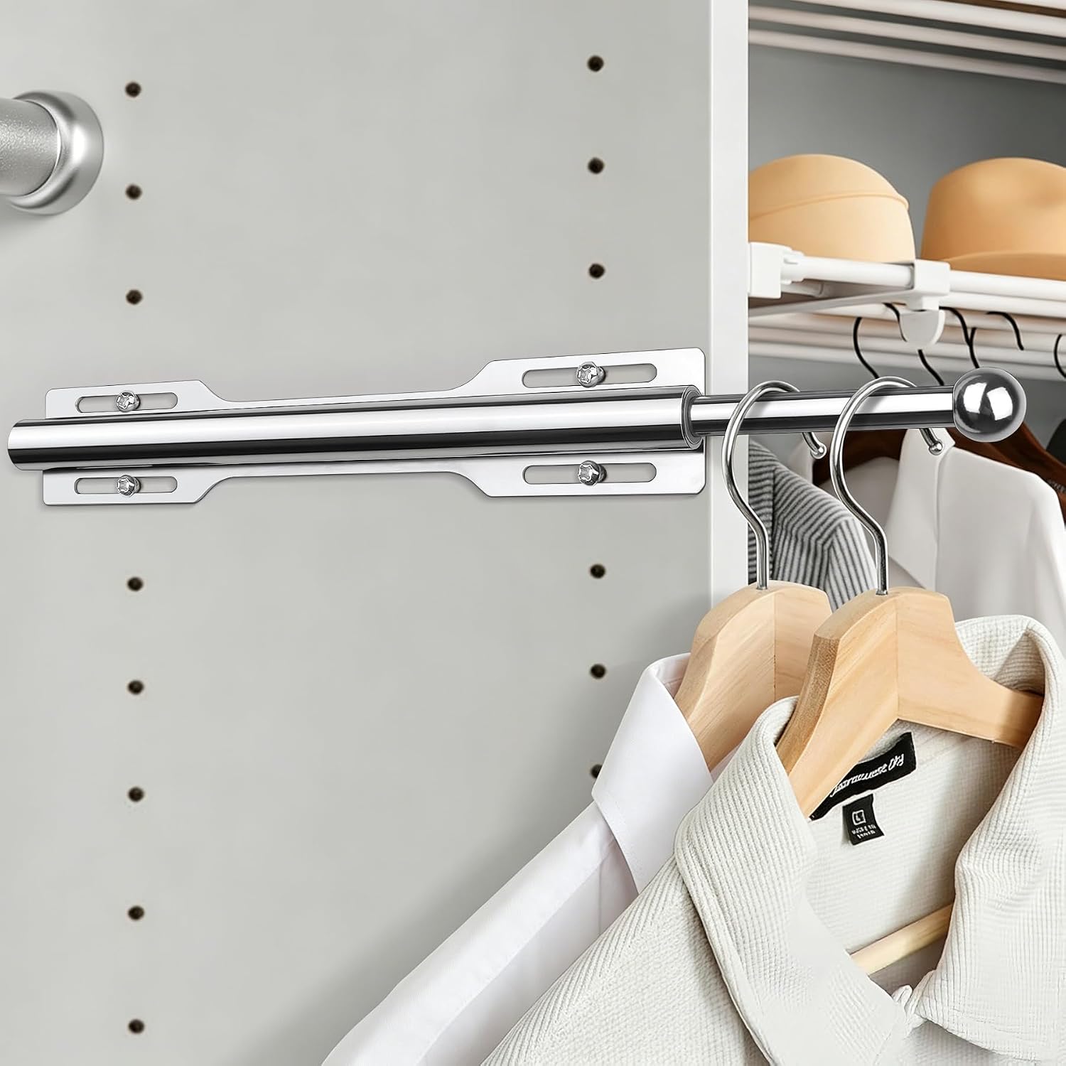 Valet Rod For Closet Pull Out, Heavy Duty Adjustable Valet Rod For Closet, Laundry Room, Bedroom, Bathroom (Chrome)