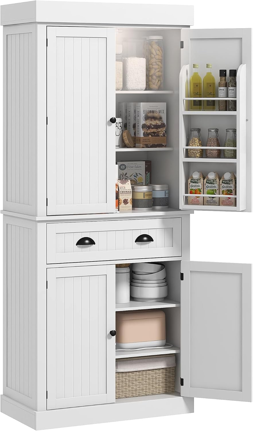 71" Freestanding Kitchen Pantry Cabinet with Motion Sensor Light,Storage Cabinet Organizer with Drawer & Adjustable Shelves,Utility Cupboard Large Hutch Cabinets,White