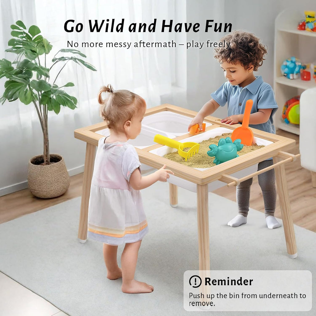 Easyego Sensory Table for Toddlers Kids Play Wooden Sand Water Table with Double-Sided Board & Foldable Storage Bins for Indoor and Outdoor Use, Birthday Gifts for Boys and Girls-Natural Color