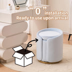 Vanity Chair with Storage, Round Velvet Vanity Stool No Wheels, Swivel Ottoman Chair with Upholstered for Women, Makeup Chair Accent Stool with Back for Bedroom & Dorm, Gold Base, Light Blue