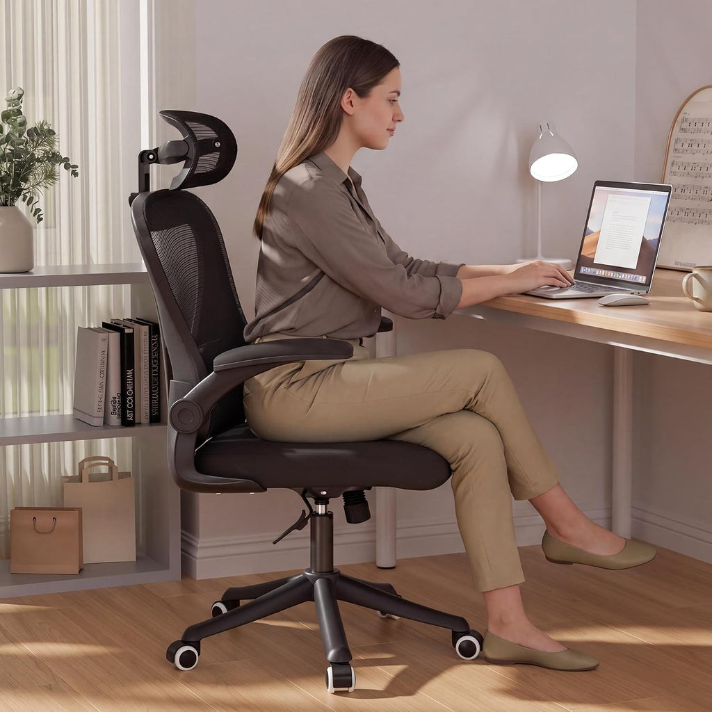 Ollega Ergonomic Office Chair with Memory Foam Seat, Computer Desk Chair | 3.5" Memory Foam Cushion, 3D Adjustable Headrest, Lumbar Support, Flip-Up Armrests, Breathable Mesh, 330LBS Weight Capacity