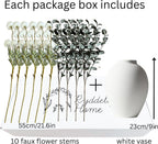 White Artificial Flowers & Greenery With Vase, Faux Floral Arrangement Centerpiece for Dining Table, Realistic Silk Flowers With Modern Vase for Kitchen, Living Room, Bedroom, Entryway & Bathroom