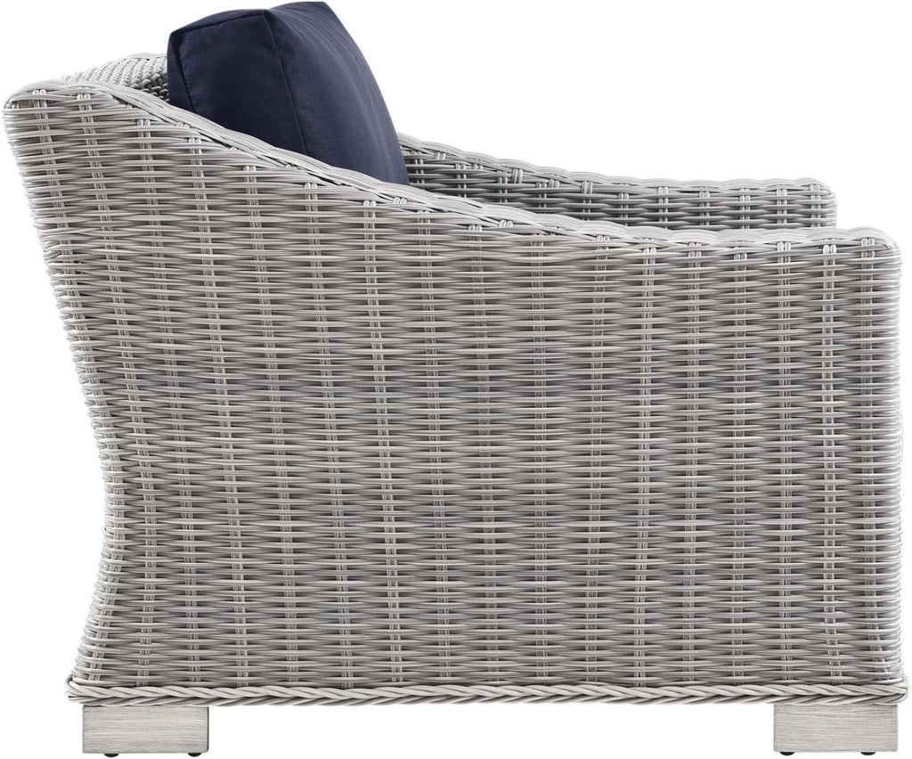 Modway Outdoor Patio Wicker Rattan 2-Piece Armchair and Ottoman Set in Light Gray Navy