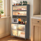 Anwick 73'' Tall Kitchen Pantry Storage Cabinet, Modern Buffet Cabinet with Hutch, BuffetCabinet with Microwave Stand, Kitchen Hutch for Living Room, Dining Room (Grey)