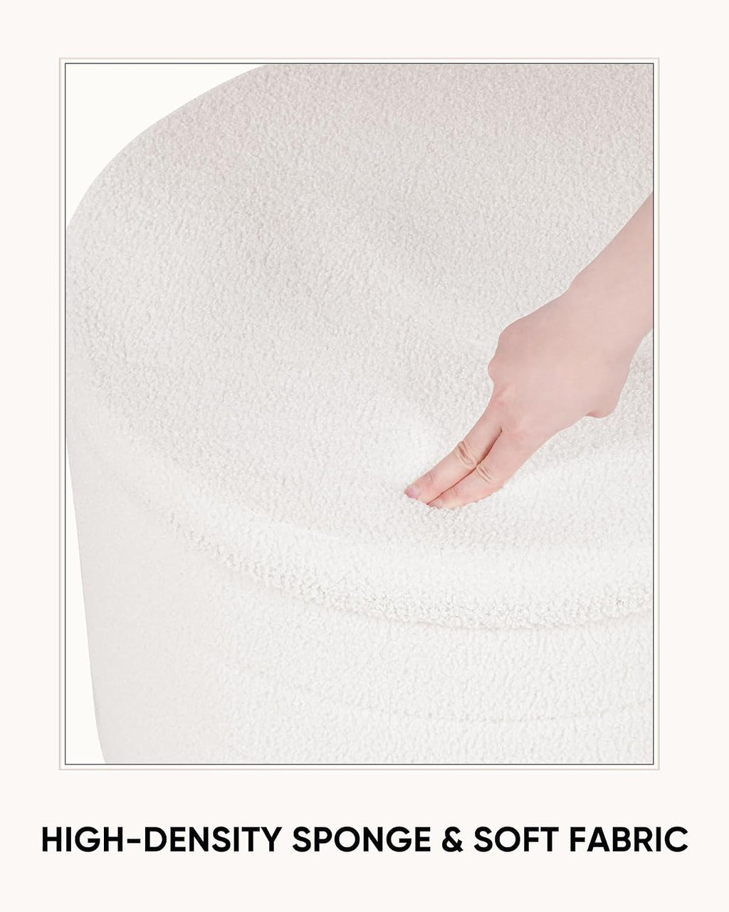 22 Inch Round Boucle Ottoman with Storage, Sherpa Teddy Fabric Ottoman Footstool, Folding Storage Foot Rest for Bedroom, Living Room Dorm, White