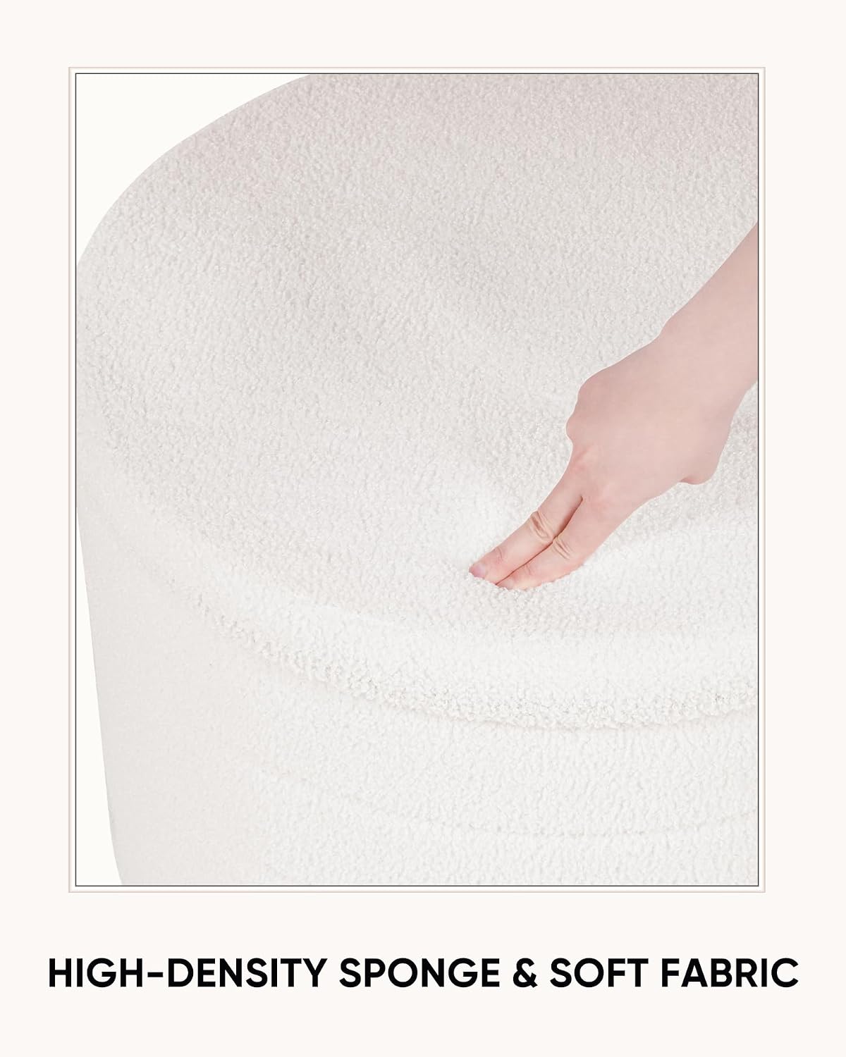 22 Inch Round Boucle Ottoman with Storage, Sherpa Teddy Fabric Ottoman Footstool, Folding Storage Foot Rest for Bedroom, Living Room Dorm, White