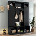 Merax Hall Tree with Bench and Shoe Storage 77.3" Tall with Adjustable Shelves, Modern All-in-One Entryway Bench with 2 Side Cabinets & 7 Hooks, Elegant Arched Design, 55.1"L x 15.7"W (Black)
