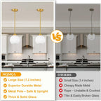 2 Pack Gold Globe Pendant Lights, Mid Century Gold Pendant Light Fixtures, Globe Pendant Lights Kitchen Island with Milk Glass Shade Adjustable Hanging Fixture for Dining Room (Bulbs not Included)