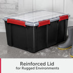 Large 20 Gallon Gasket Tote with Lid, Waterproof Plastic Storage Bin IP68 Dustproof & Submersible, Heavy Duty Latch & Seal Box for Basement Garage, Black (2 Pack)