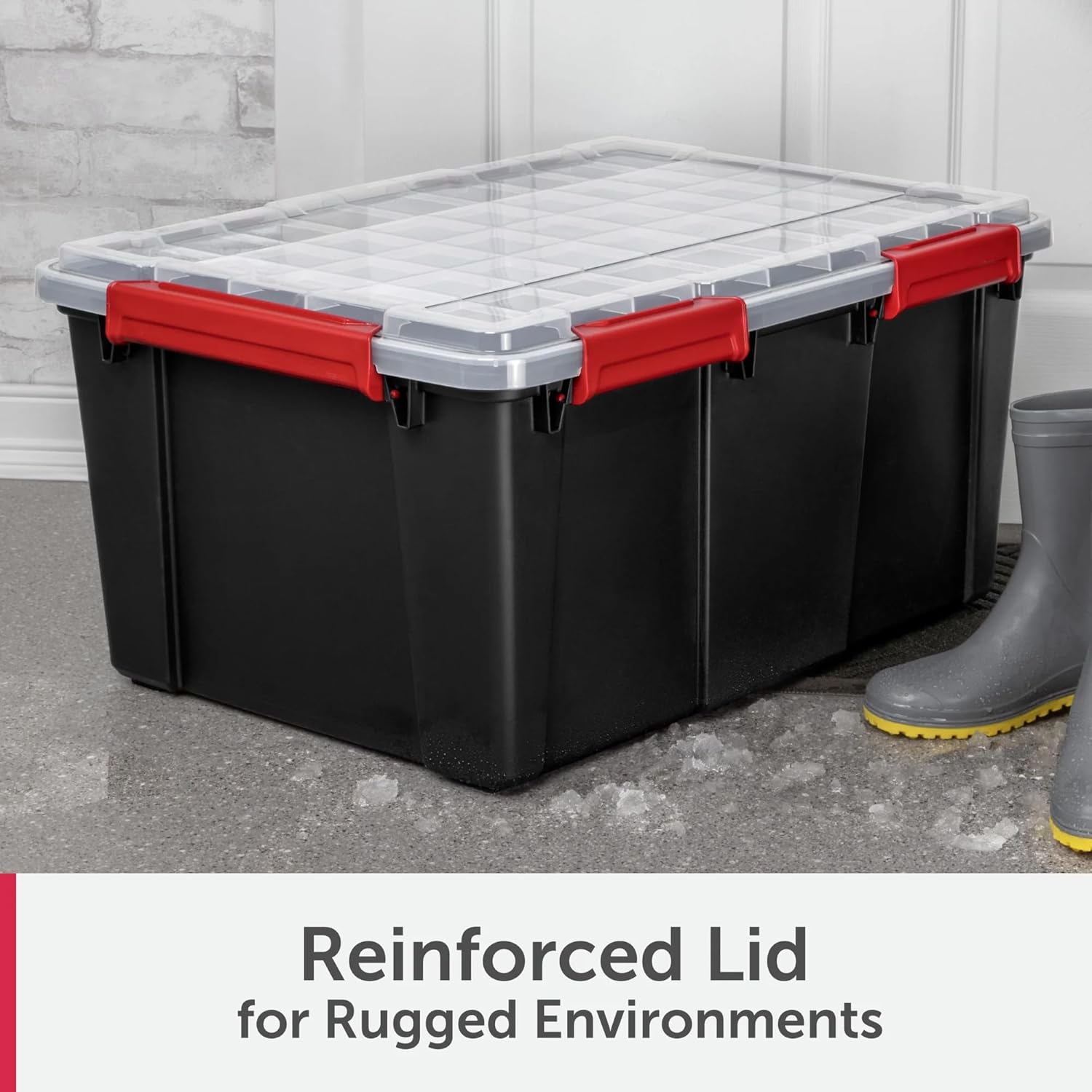 Large 20 Gallon Gasket Tote with Lid, Waterproof Plastic Storage Bin IP68 Dustproof & Submersible, Heavy Duty Latch & Seal Box for Basement Garage, Black (2 Pack)