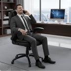 MALOL 300LBS PU Leather High-Back Executive Office Chairs, Heavy Duty Home Ergonomic Computer Chair Flip-Up Armrests & Reclining Backrest, Black