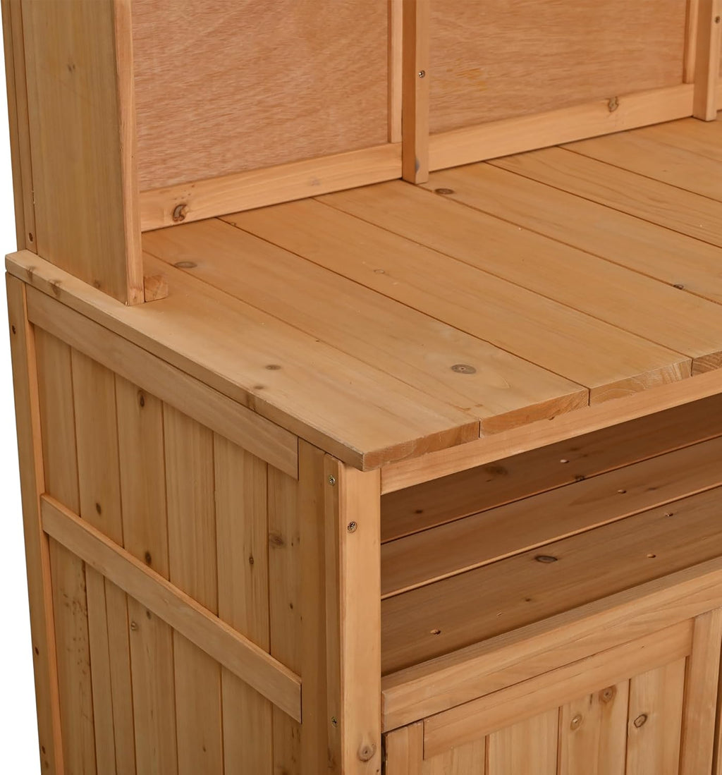 Merax 45.3" Large Outdoor Fir Wood Potting Bench with Storage, Multi-Functional Patio Kitchen Island, 6-Shelf Hutch+2 Cabinets+2 Drawers+3 Hooks, Garden Workstation for Planting, Gardening, Natural