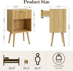 Oak Fluted Nightstand, Modern Bedside Table with Storage Drawer, Wood Night Stand Side End Table for Bedroom, Living Room, Office