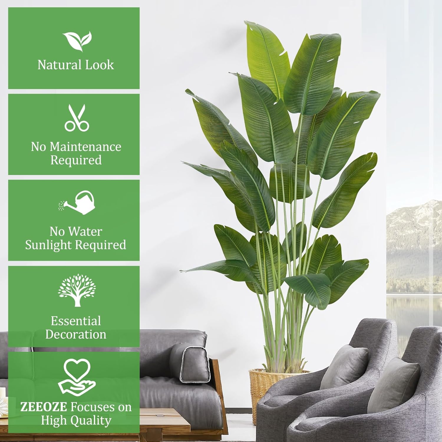 Artificial Bird of Paradise Plant 7.5Ft Tall Fake Tropical Palm Tree Large Fake Plants with 18 Silk Banana Leaves Faux Plant Indoor Decor Trees White Pot for Home Bedroom Living Room Office
