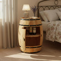 Vintage Whiskey Barrel Table, Solid Wood Barrel Side Table with Storage & Lock, Wooden Wine Barrel Cabinet, Rustic Barrel Bar for Home Bar, Living Room