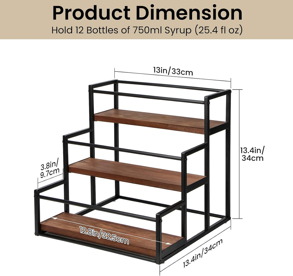THYGIFTREE Coffee Syrup Rack Organizer 3-Tier 12 Syrup Bottles Holder Stand for Coffee Bar Station Storage Shelves for Syrup, Wine, Dressing for Kitchen Countertop