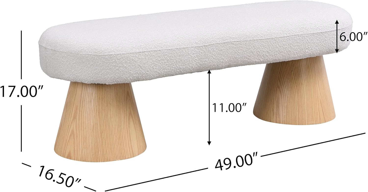 Christopher Knight Home Manila 49" Oval Dining Bench, Boucle Ottoman Bench, Large Dining Chair, Comfort Kitchen Seating, Comfort Long Footstool for Living Room Dining Room, No Assembly Needed, Beige