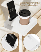 Yawinhe Small Metal Side Table,Versatile Coffee Drink Table with Weighted Base, End Table for Small Spaces with Phone Holder,Suitable for Living Room, Bedroom,7.8x7.8x21.6in,White,1 Pack,USZJ201W-1
