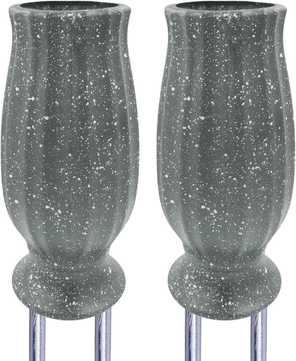2PCS Cemetery Vases for Grave-Durable Plastic Grave Vases Flower Holder with Metal Spikes Bow Decor for Cemetery Headstones, Outdoor Grave Decorations for Memorial Gifts for Loss of Loved One - Grey