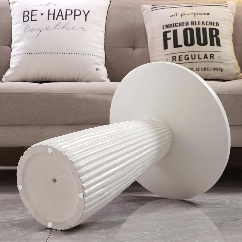 White Fluted Pedestal Side Table Modern Accent Table for Living Room Patio & Entryway Indoor Outdoor Weather Resistant End Table