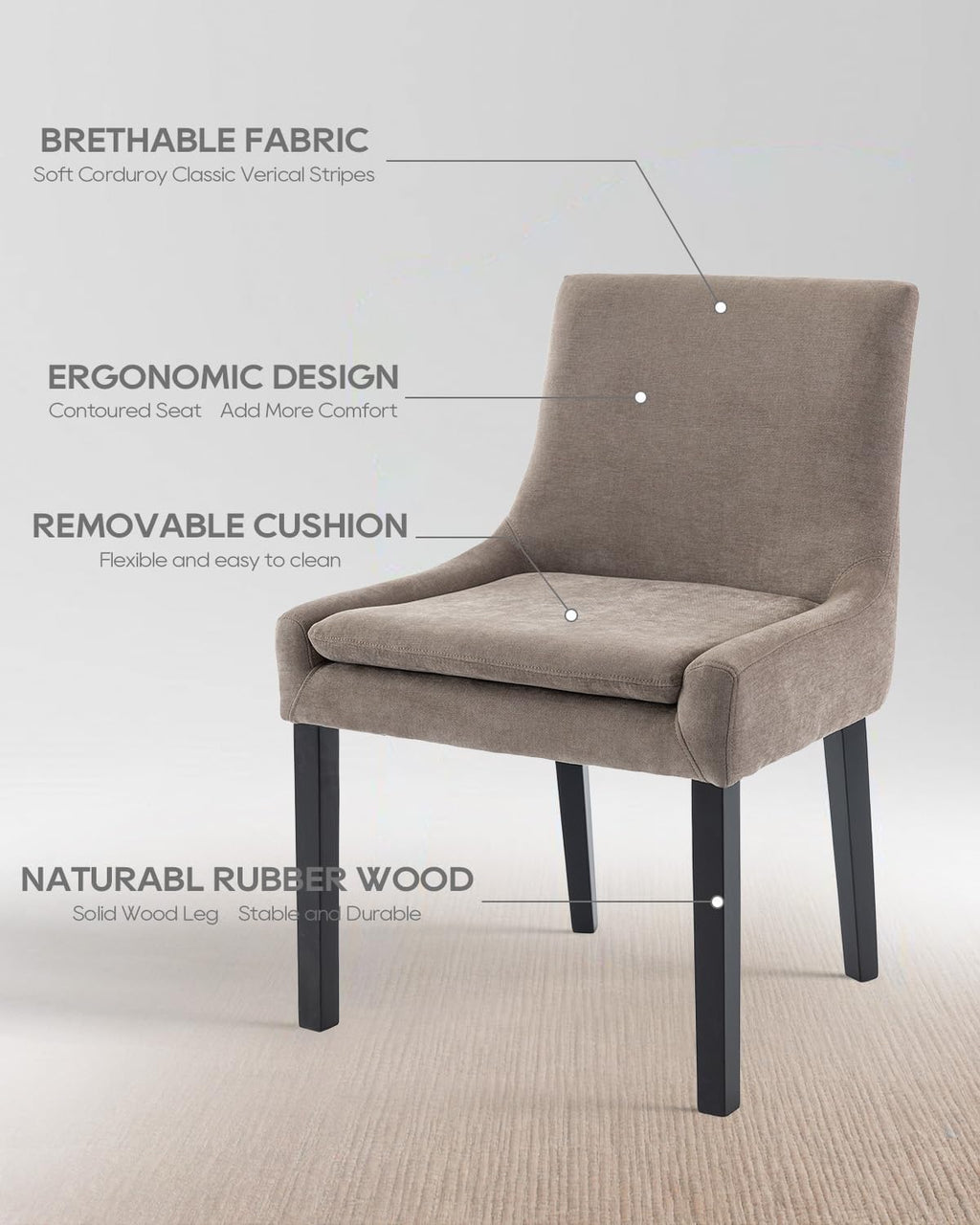 Dining Chairs Set of 4 – Extra Wide & Padded Fabric Dining Chairs with Solid Wood Legs, High-Density Foam Cushion, Mid-Back Modern Kitchen Chairs for Comfortable Everyday Use