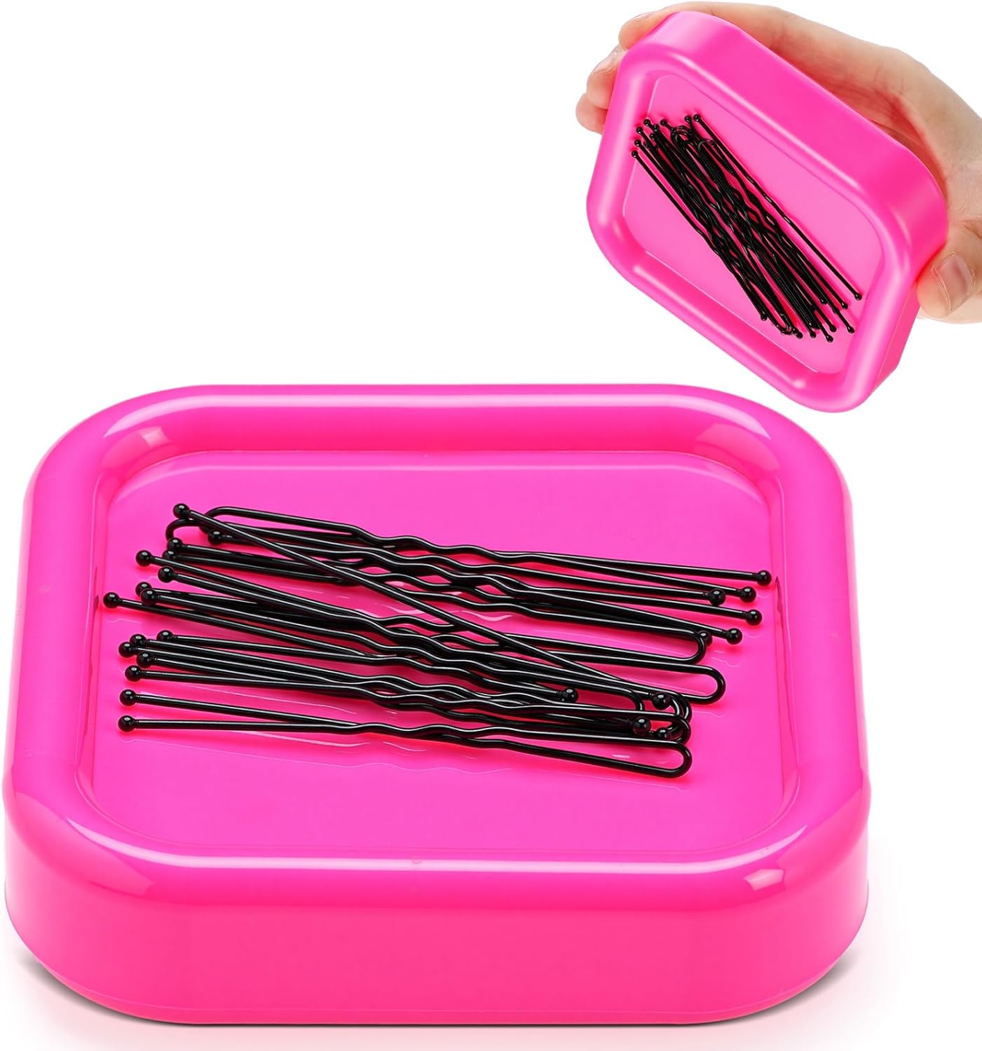 Tellegloww 1 Pcs Magnetic Bobby Pin Holder Square Paper Clip Holder Magnetic Hairpin Storage Box Sewing Pincushion Hair Clip Collector for Desk Vanity Sewing DIY Project (Pink)