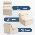 38" Bean Bag Chair with Ottoman, Big Corduroy Chaise Lounge Chairs for Adults, Tufted Upholstered Lazy Sofa for Living Room, Bedroom, Balcony, Beige