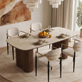 Honyee Sintered Stone Dining Table for 6–8, 78.7" Rectangular Kitchen Table, Real Travertine Top, Rounded Corners, Walnut Pedestal Base, Large Modern Dining Room Table