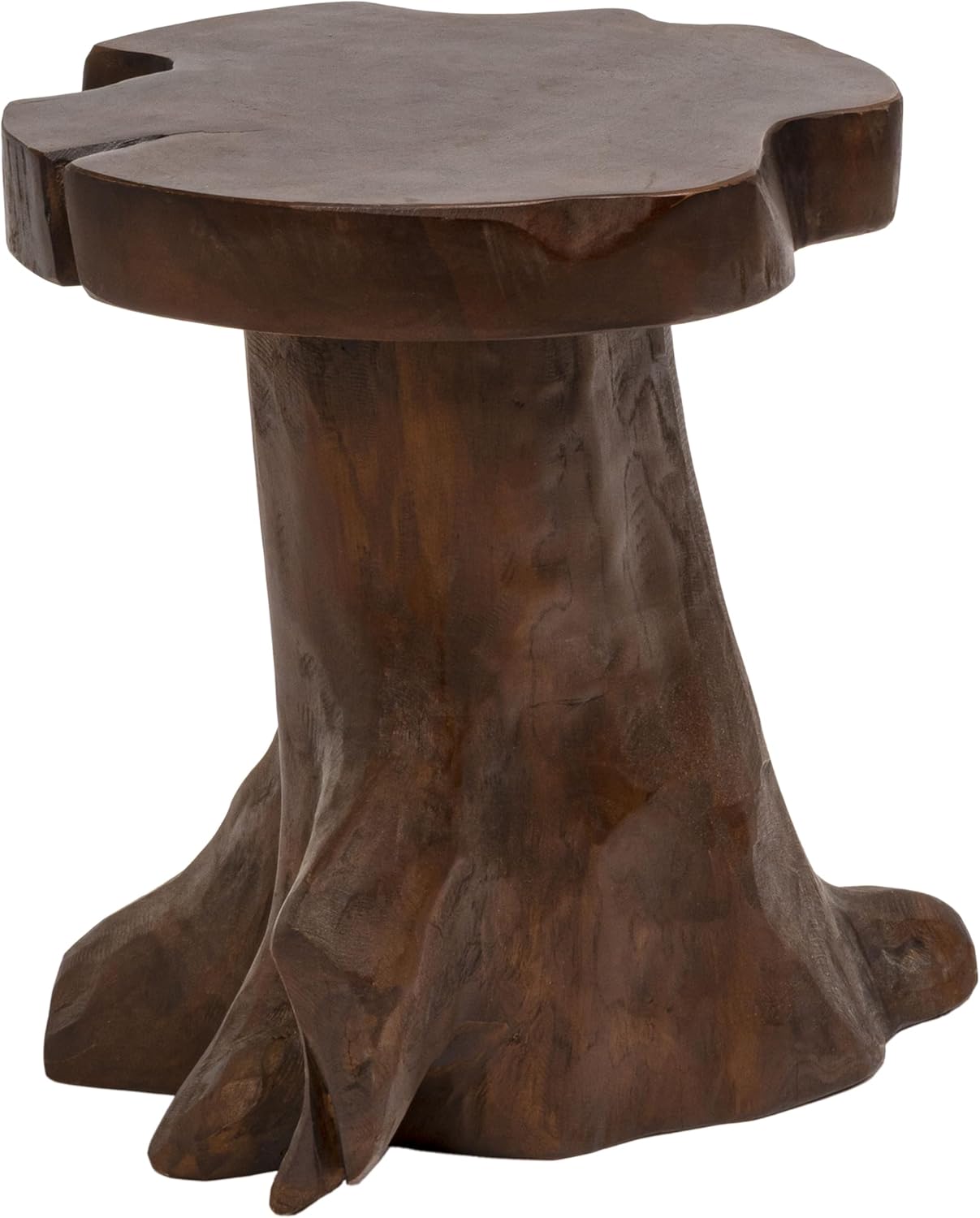 JONATHAN Y Amara Handcrafted Solid Teak Wood Live Edge Tree Stump Stool, 16" Rustic Accent Side Table and Decorative Indoor Plant Stand, Dark Brown STL3000B