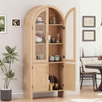 Jojoka Arched Pantry Cabinet, 60" Tall Farmhouse Kitchen Storage Cabinet with Glass Doors & X-Design, Tall Narrow Accent Cabinet with 4 Doors, Wood Display Cabinet for Dining Room, Living Room, Entry