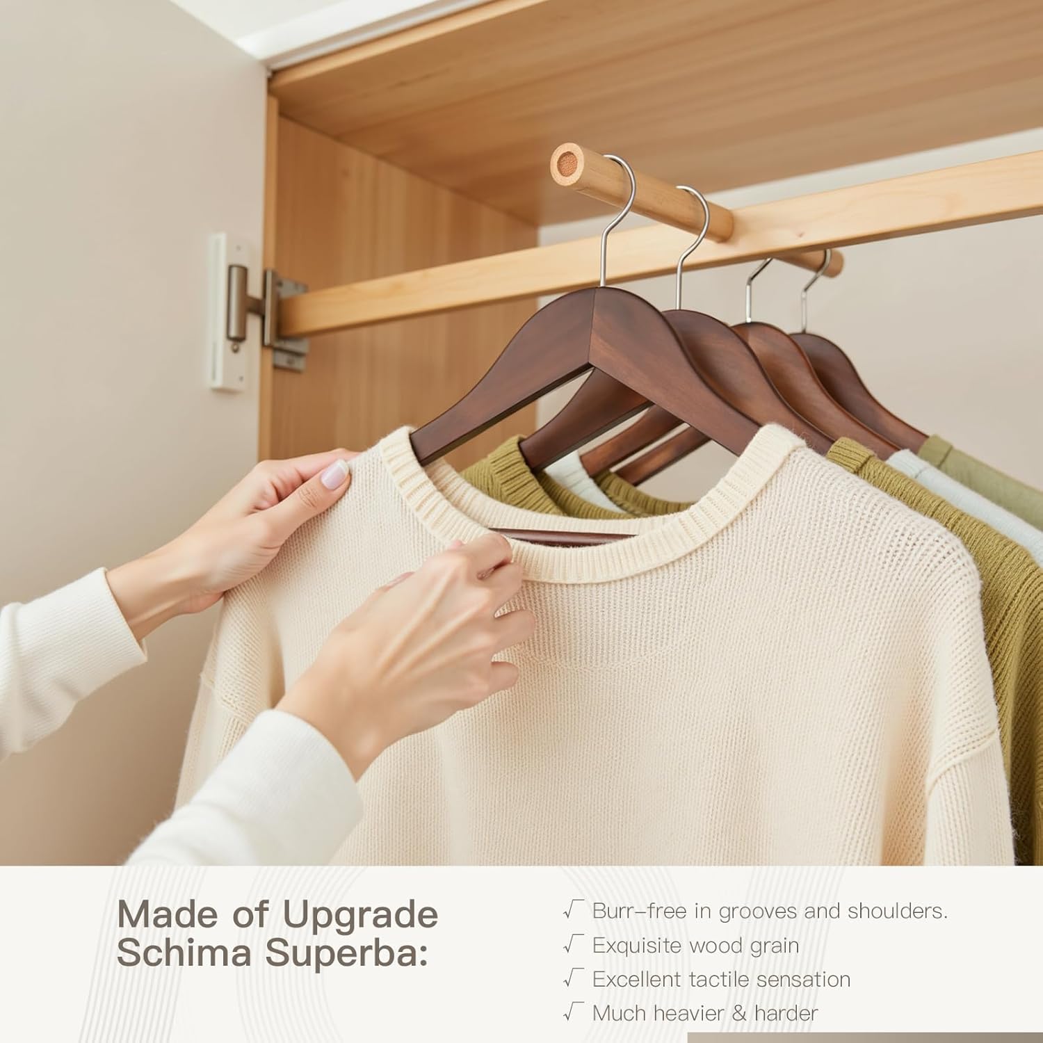 Wooden Hangers 30 Pack,Heavy Duty Solid Wooden Clothes Hangers with Pant Bar,360-Degree Rotatable Hook,Durable & Slim Wood Hangers for Coats,Jackets,Dress,Pants(Walnut)