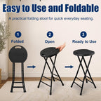 Folding Stool, Black 24 Inch Foldable Bar Stool with Handle, 500 lbs Capacity, Non-Slip Feet, Space-Saving Folding Tall Seating for Kitchen Island, Pub, Camping, Party Ourdoor Indoor(1 Pack)