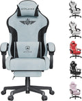 GTPLAYER Gaming Chair, Computer Office Chair Lumbar Support, Linkage Armrests and Footrest, Ergonomic Game Chair for Adults with Extended Backrest, Velvet Fabric, Light Blue