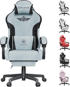 GTPLAYER Gaming Chair, Computer Office Chair Lumbar Support, Linkage Armrests and Footrest, Ergonomic Game Chair for Adults with Extended Backrest, Velvet Fabric, Light Blue