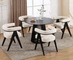 CIMOTA Set of 8 Mid-Century Modern Barrel Dining Chairs with Arms, Fabric Upholstered Kitchen & Dining Room Chairs with Black Wood Legs Contemporary Armchairs Accent Side Chairs, Cream White