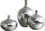Madison Park Signature Ansen Ceramic Handmade Vase Set Home Décor - Metallic Accent Living Room Decoration Ideal for Shelf, Side Table, Mantle Ornaments, Multi Size, Silver 3 Piece