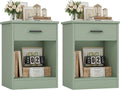 FOTOSOK Nightstand Set of 2 with Drawer and Storage Shelf | Night Stand Bedside Table End Table, Night Stand for Bedroom, Home Office, 15.7"D x 17.7"W x 23.6"H, Green
