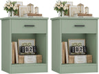 FOTOSOK Nightstand Set of 2 with Drawer and Storage Shelf | Night Stand Bedside Table End Table, Night Stand for Bedroom, Home Office, 15.7"D x 17.7"W x 23.6"H, Green